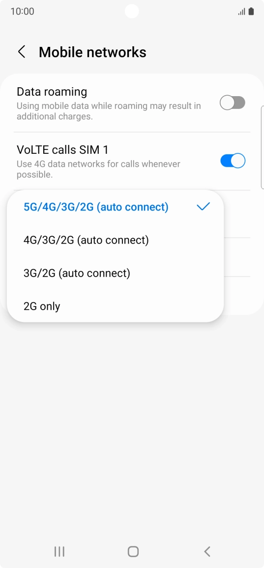 Press the required network mode.