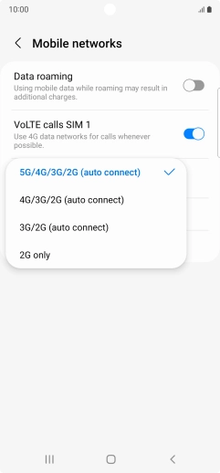 Press the required network mode.