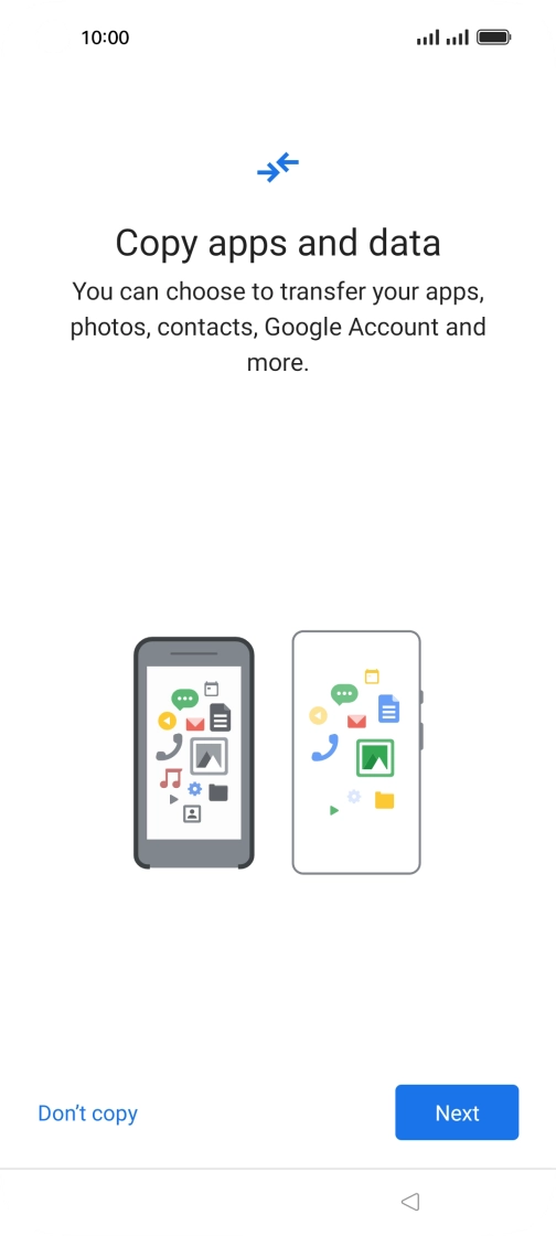 You can transfer the contents of another phone to your phone when it's activated for the first time and after a factory reset. When this screen is displayed, your phone is ready to transfer contents from another phone.