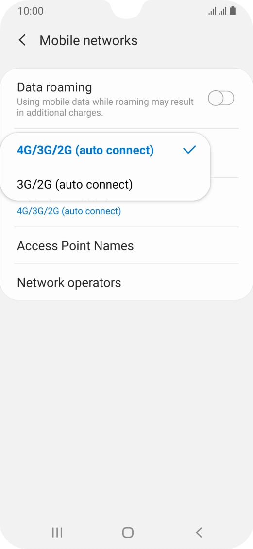 Press the required network mode.