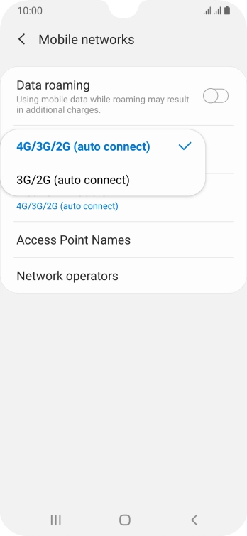 Press the required network mode.