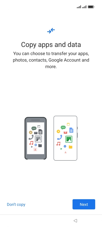 You can transfer the contents of another phone to your phone when it's activated for the first time and after a factory reset. When this screen is displayed, your phone is ready to transfer contents from another phone.