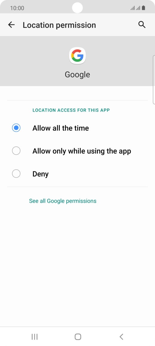 Press the required setting.