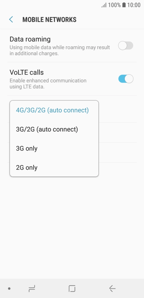 Press the required network mode.
