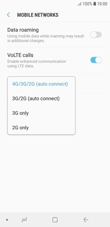 Press the required network mode.