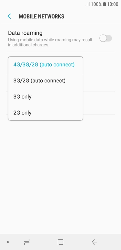 Press the required network mode.