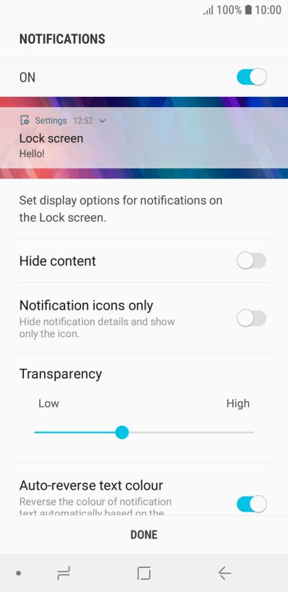 Press the indicator next to the required settings.