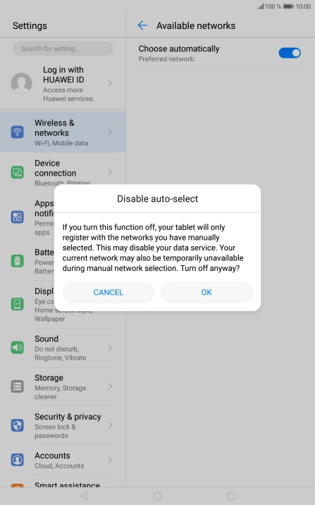 Press OK and your tablet will search for networks.