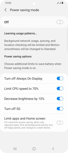 Press the indicators next to the required settings.