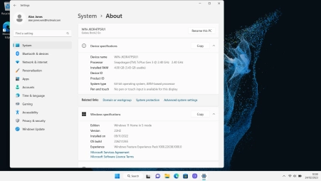 Your laptop's software version is displayed below Windows specifications.