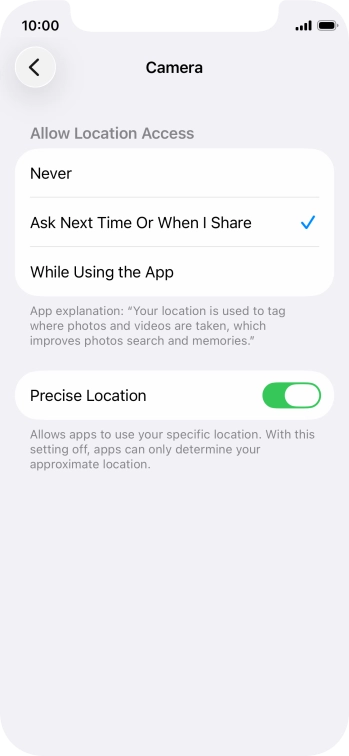 Press the required setting to turn the function on or off.