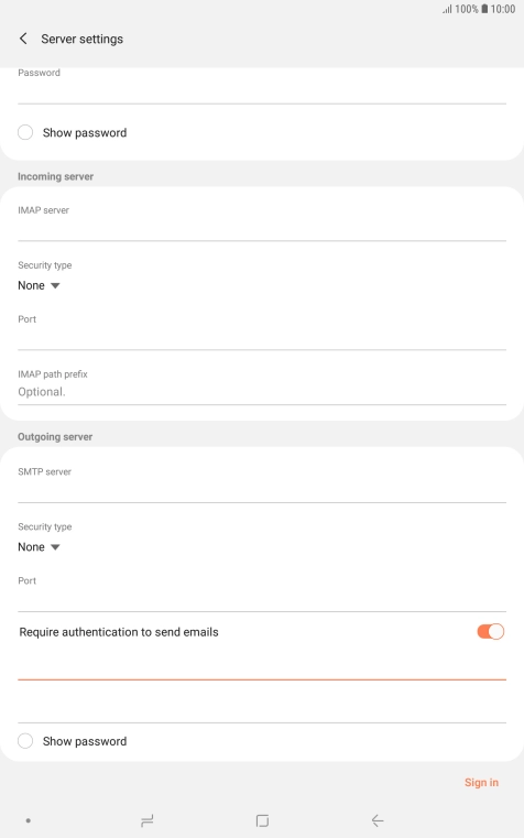 Press the password field and key in the password for your email provider's outgoing server.