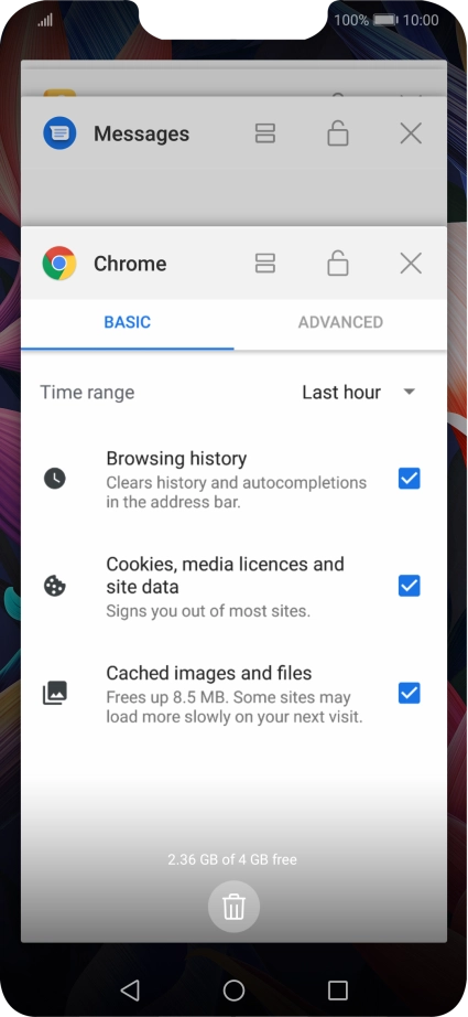 To end one running application, slide your finger right on the required application.