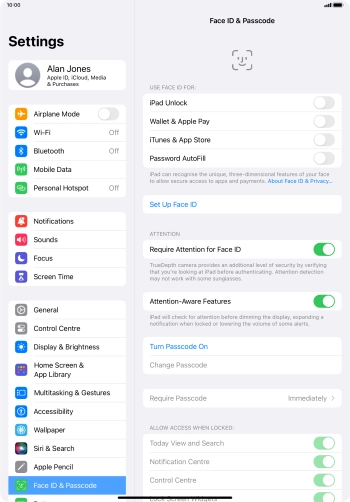 Press Turn Passcode On and key in a lock code of your own choice twice.