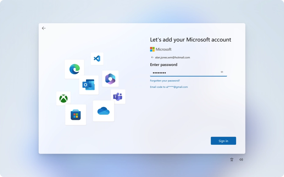 Key in the password for your Microsoft account and click Sign in.