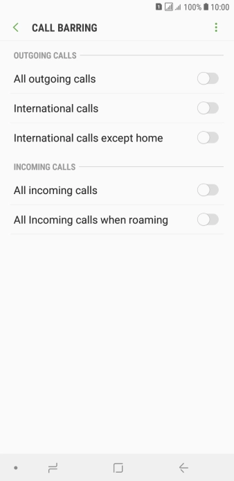 Press the indicator next to the required barring type.