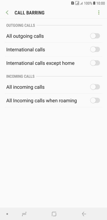 Press the indicator next to the required barring type.