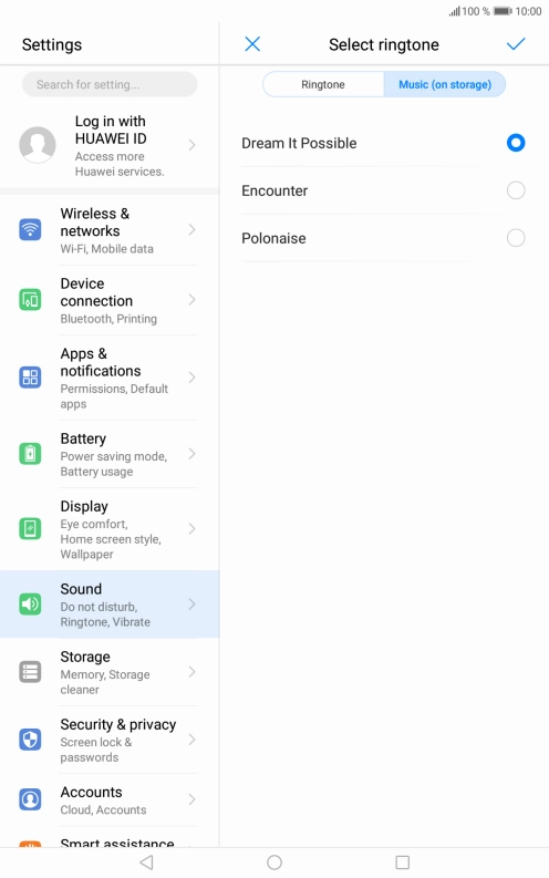 Once you've found a ring tone you like, press the confirm icon.