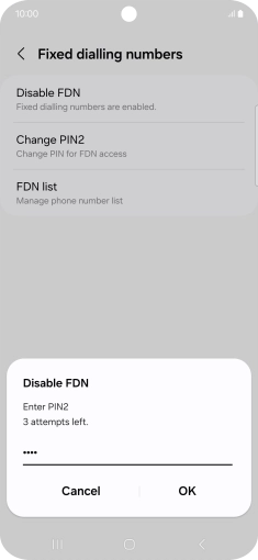 Key in your PIN2 and press OK. The default PIN2 is 0000.
