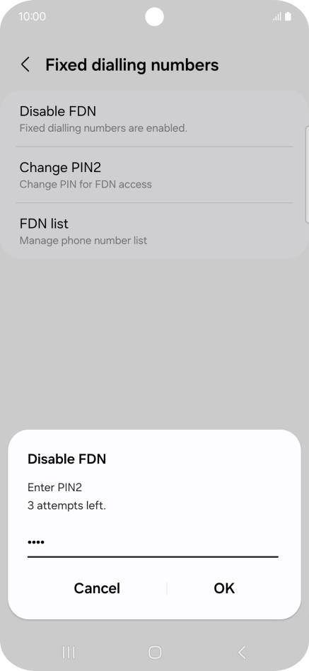 Key in your PIN2 and press OK. The default PIN2 is 0000.