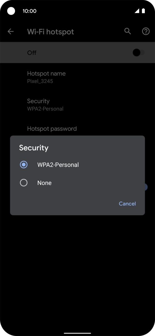 Press WPA2-Personal to password protect your Wi-Fi hotspot.