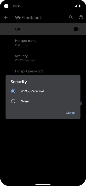 Press WPA2-Personal to password protect your Wi-Fi hotspot.