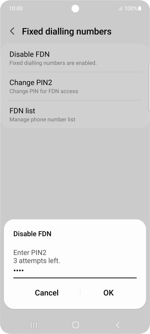 Key in your PIN2 and press OK. The default PIN2 is 0000.