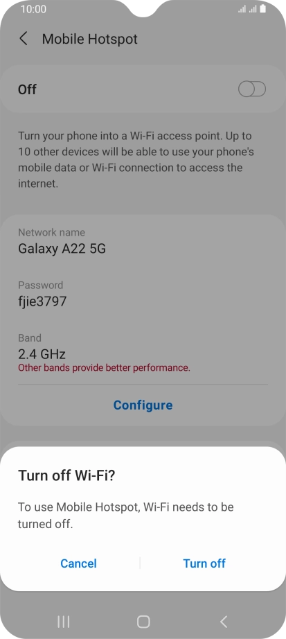 If Wi-Fi is turned on, press Turn off.