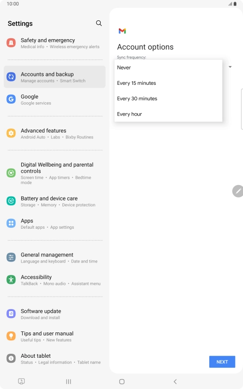 Press the required setting.
