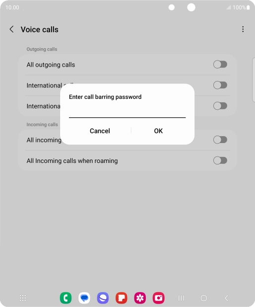 Key in your barring password and press OK.