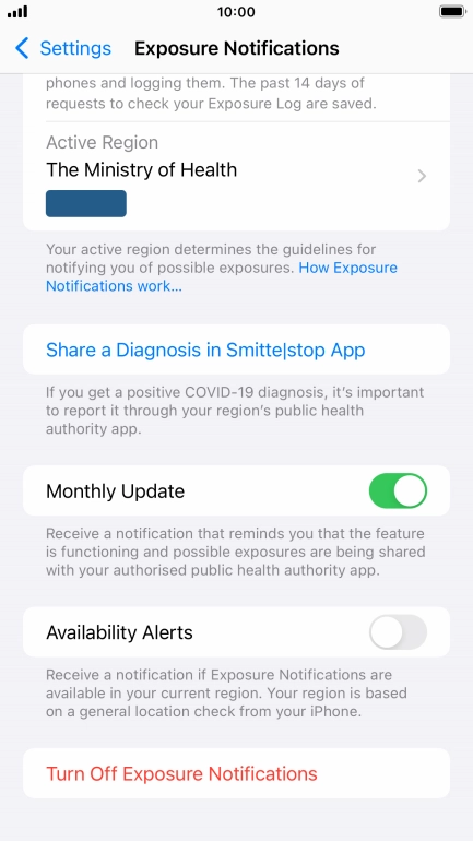 Press Turn Off Exposure Notifications.