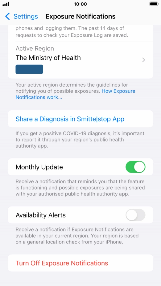 Press Turn Off Exposure Notifications.