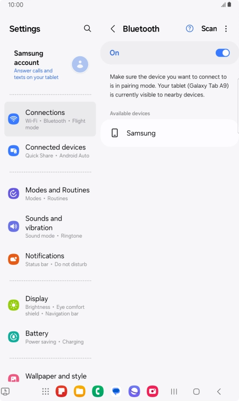 Press the required Bluetooth device and follow the instructions on the screen to pair the device with your tablet.