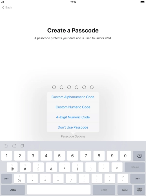 Follow the instructions on the screen to turn on use of lock code or press Don't Use Passcode.