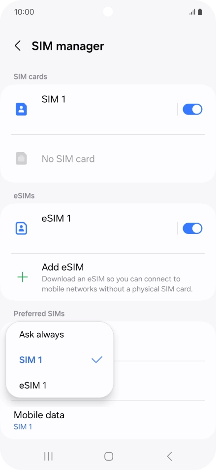 Press the required setting.