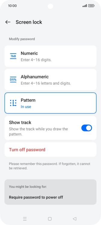 Press the required setting.