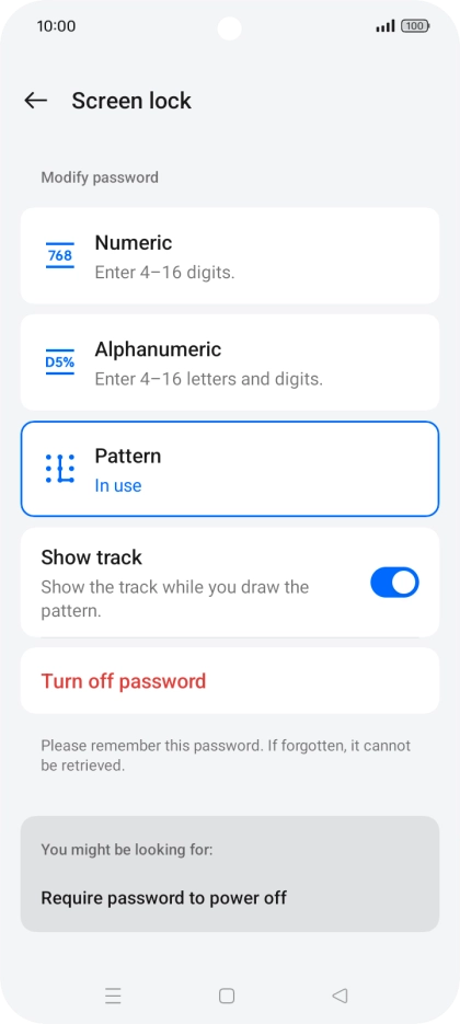 Press the required setting.