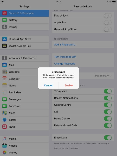 If you turn on the function, press Enable.