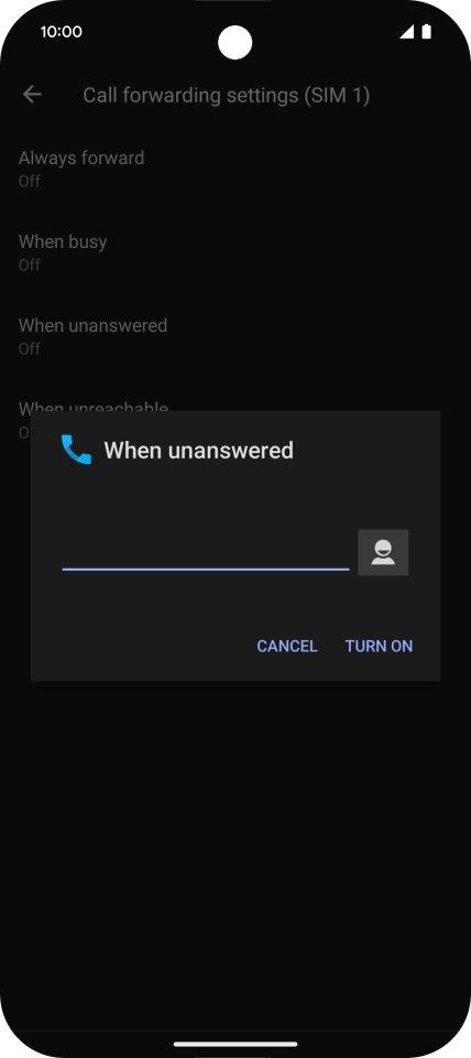 Key in +447953222222 and press TURN ON.