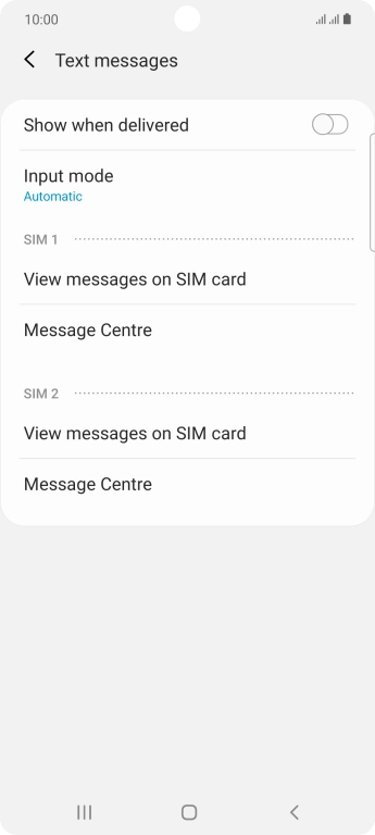 Press Message Centre below the required SIM.