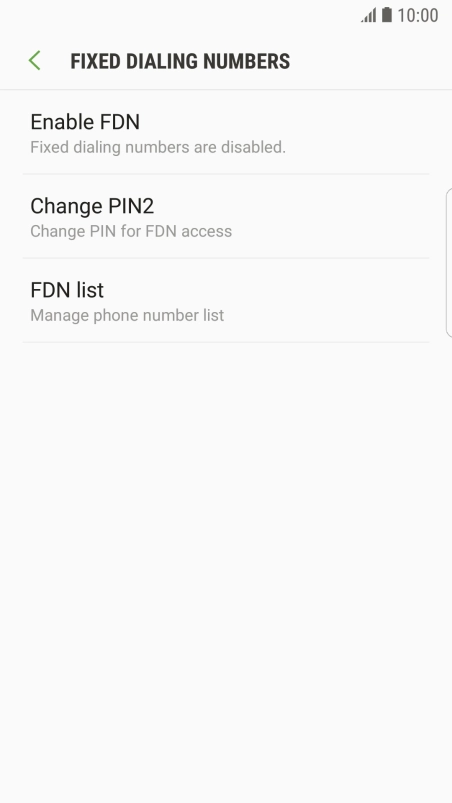 Press Enable FDN to turn on fixed dialling.