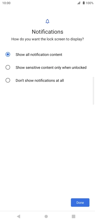 Press the required setting.
