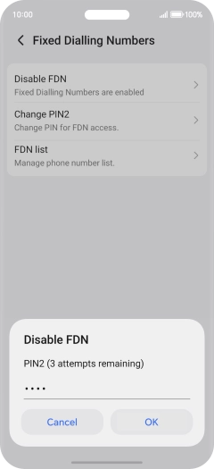 Key in your PIN2 and press OK. The default PIN2 is 0000.