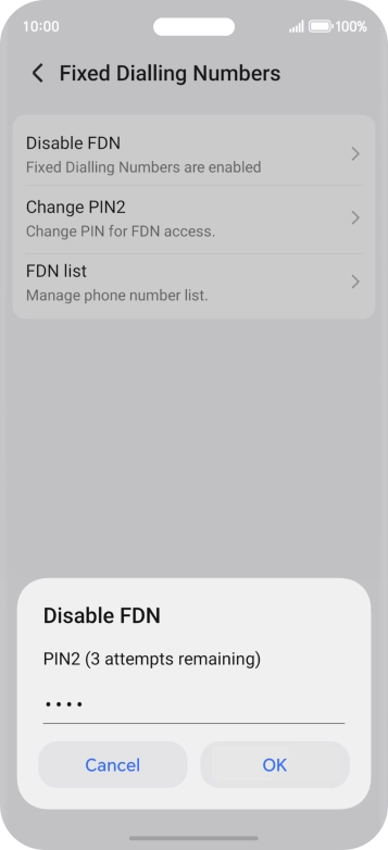Key in your PIN2 and press OK. The default PIN2 is 0000.