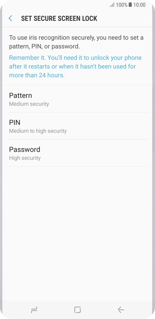 Press the required setting and follow the instructions on the screen to create an additional phone lock code.