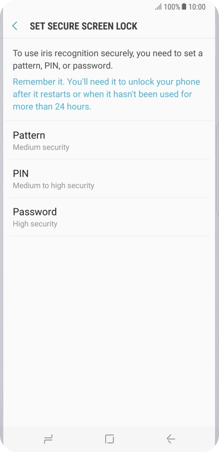 Press the required setting and follow the instructions on the screen to create an additional phone lock code.