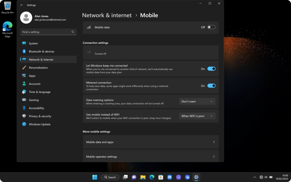 Click Mobile operator settings.