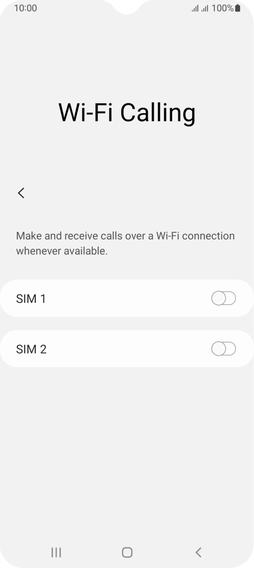 Press the indicator next to the required SIM to turn the function on or off.