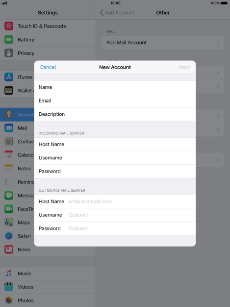 Press Host Name and key in the name of your email provider's outgoing server.