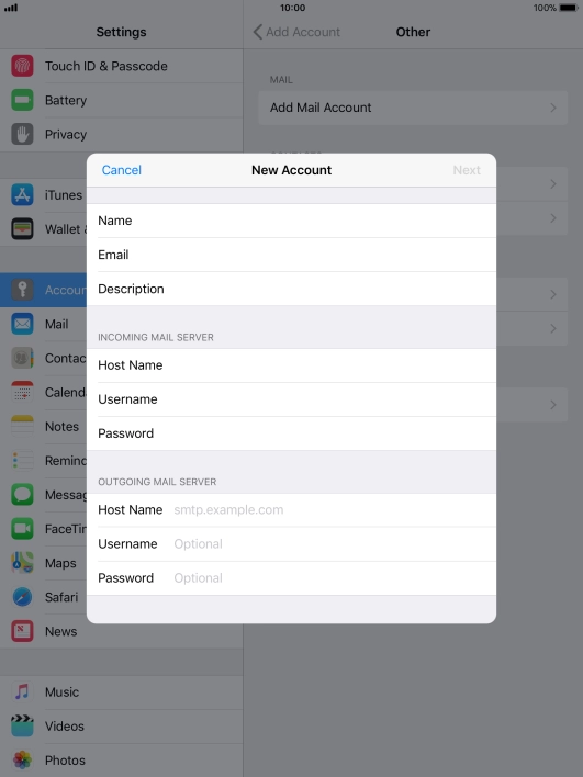 Press Host Name and key in the name of your email provider's outgoing server.